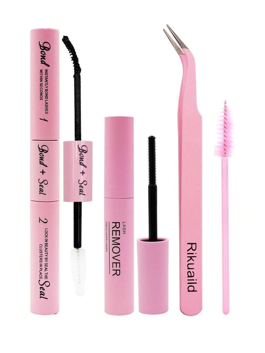 Rikuaild 1支睫毛粘合剂，1瓶卸妆液，1把镊子，1把睫毛刷，10毫升单根睫毛粘合剂，睫毛涂抹器，二合一簇睫毛粘合剂，睫毛刷，簇睫毛专用胶水，睫毛胶水，镊子，睫毛粘合剂，簇睫毛工具，睫毛嫁接工具，睫毛工具套装 - 彩色 - 查看 1