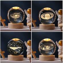 3D Night Light, Crystal Glass Ball Lamp, Moon, Galaxy, Solar System, Jupiter, Ferris Wheel Crystal Ball Night Light With Wooden Base, Bedside Lamp, Valentine's Day Gift, Warm Yellow Crystal Ball Night Light With Galaxy And Planet Pattern, Birthday Gift - Multicolor - View 1