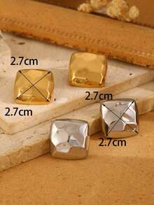 1 Pair Elegant Fashionable 18K Stainless Steel Versatile Square Smooth Textured Metal Earrings, Women Stud Earrings, Suitable For Daily, Party, Holiday Wear, Women Jewelry