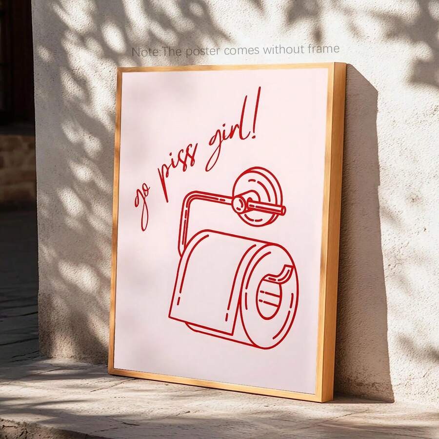 1 件有趣的浴室墙壁艺术印刷：小便女孩的浴室装饰；粉红色浴室艺术印刷、家居装饰、海报艺术、帆布墙海报、卧室、客厅和走廊装饰 - 彩色 - 查看 1