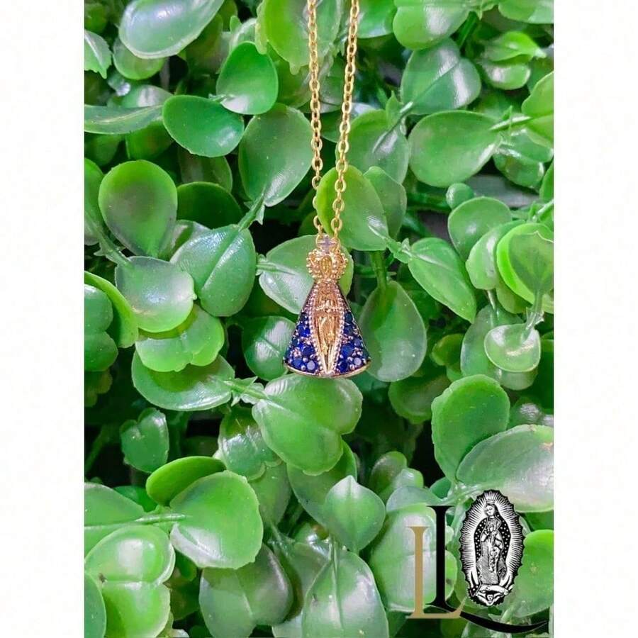 Gold Filled Virgem Aparecida Necklace: Zirconia Religious Jewelry - Màu xanh lam - Xem 1