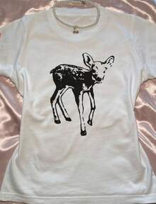 Grunge Deer Y2K Baby Tee, 90s Aesthetic Vintage Fawn Baby Tee, Rockstar Gf Aesthetic Fawn Baby Tee, .Jpg - trắng - Xem 1
