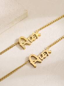 1 Stück personalisierte Edelstahl-Halskette mit Alex Buchstabensymbol, Doppelschicht Original Maßanfertigung - Personalisierter matter Buchstaben-Anhänger mit glänzenden Akzenten, glatte/matte Oberfläche Unisex Schmuckgeschenk, geeignet für Alltag oder besondere Anlässe, 18 Karat vergoldete personalisierte Halskette mit glänzenden Akzenten, Unisex