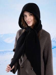 女士羊毛连帽围巾，大号披肩拉法帽，针织围巾高领保暖围脖，适合冬季日常佩戴 - 多色 - 查看 12