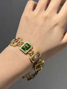 Conjunto de joyería vintage con acabado envejecido de collar y pulsera de cobre chapado en oro de 18K con diseño geométrico cuadrado de esmalte en relieve, accesorios para bodas