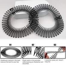 Set de 3 piezas: Diadema elástica circular completa, peine circular de plástico y soporte para diadema, adecuado para mujeres y niñas, kit de peinado, kit de herramientas para el cabello - Negro - Ver 5