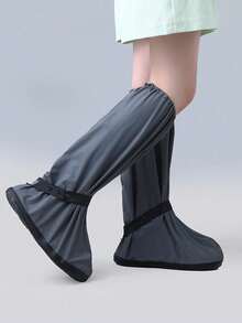 [拉链处防水层带夜间反光条]高帮摩托车鞋套 - 防水 PVC 雨靴，防滑鞋底，可在潮湿条件下安全骑行，摩托车装备高帮靴