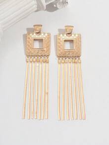 1 Pair Geometric Metal Square Tassel Snake Bone Chain Dangle Earrings For Women, Suitable For Formal Events And Casual Wear