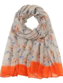 1pc Floral Print Casual Polyester Chiffon Scarf, Suitable For Spring, Summer, Autumn And Winter For Dress