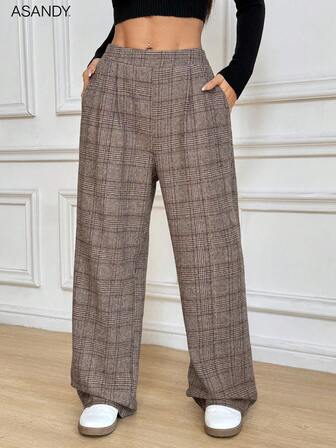 Women's Fashion Casual Plaid Striped Straight Leg Pants