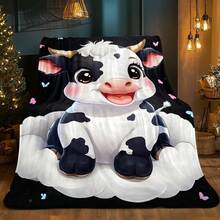 1pc Cute Cartoon Cow, Highland Cow Printed Fleece Blanket, Warm & Versatile For  , Adds A Modern Touch To Your Home, Creating A Comfortable Bedroom Style.    Suitable For All Seasons, Washable, Machine Washable, Lightweight, Breathable, Comfortable, Warm, Unique,Polyester 280gsm, Suitable For Him And Her, Suitable For Napping, Camping, Traveling, Family, Daily Life Office Decoration, Birthday Anniversaries, Valentine's Day, Thanksgiving, Christmas, Halloween, Mother's Day, Father's Day, Weddings, New Year Gifts For Her, Him, Family, Boyfriend, Girlfriend Father, Family Member, Mother, Lover, Daughter, Son, Grandfather, Grandmother, Friend,  Classmate And Pet.  Sofa,Bed,Car,Bedroom,Living Room,Office, Outdoor Camping, Beach,Wall Decoration - 多色24 - 查看 4