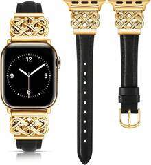 Compatible con correas de Watch para mujeres de 38/40/41/42mm, correa de cuero elegante y delgada con hebilla de nudo celta entrelazado para Series 11 10 9 8 6 5 4 SE 3 2 1, Starlight - Negro/Dorado - Ver 12