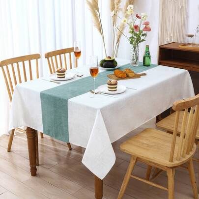 Mantel rectangular de algodón y lino con textura, mantel con patrón de rombos tejido jacquard para comidas y fiestas