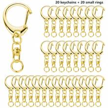 20/40/60/80个按扣钥匙扣配件，登山扣和连接器套件，D形环龙虾扣配件，带链条，适用于挂绳工艺品DIY手工制作（10/20/30/40个钥匙扣 + 10/20/30/40个小环） - 鑰匙扣 - 查看 8