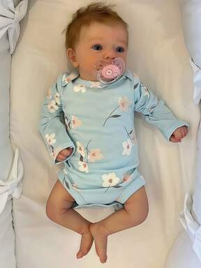 [Bambola Reborn] Bambola Reborn a mano da 16 pollici (40 cm), corpo in tessuto morbido realistico, capelli castani impiantati a mano e vene dipinte - Regalo perfetto per Natale/Compleanno/Ognissanti (abito e ciuccio casuali)