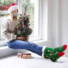 Slipper Socks Women With Grippers Non Slip Fuzzy Grip Winter Warm Cozy Thick Comfy Soft Fleece Cabin Socks - Candy Cane - View 5