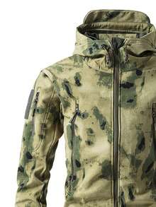 男士保暖内衬休闲运动夹克，防风防水户外迷彩软壳外套，秋冬季，抓绒，滑雪 - 橄欖綠 - 查看 4