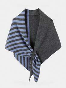 1pc Knitted Striped Color Block Triangle Scarf/Shawl