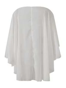 Womens Sheer Mesh Poncho Tops Solid Color Bat Sleeve Round Neck Loose Fit See Through T Shirt Crop Top Blouses Boho Chiffon Peplum Shawl Cropped Shirts Summer Beach Cover Up Going Out Tops Vacation Streetwear - 白色 - 查看 5