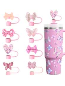 8 PIEZAS / 10 mm / 0.4 in Tapas y accesorios de pajitas de silicona, accesorios de taza para tumblers de 30/40 oz con asa, tapa de pajita Love Shack Fancy, tapa de pajita con diseño de mariposa y moño para días festivos, tapa reutilizable para taza