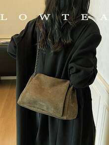 1 件 Low Tea 纯色绒面面料单肩包，女士复古时尚方形单肩包，顶部提手设计，翻盖磁扣，可拆卸可调节肩带，可肩背或斜挎，适合旅行、购物、约会、女士礼物，非常适合通勤、户外、旅行、徒步旅行 - 墨綠色 - 查看 8
