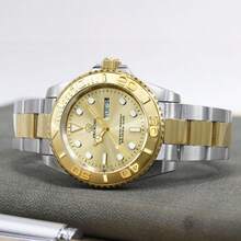 PROKING 1pc 40mm Men's Fashion Wrist Watch, Luxury Dual Calendar Quartz Watch, Business & Sport Style, Stainless Steel 304 Case, Stainless Steel Strap, 3ATM Waterproof, Luminous Display, Battery Powered, Suitable For Daily Decoration, Perfect Gift For Valentine's Day, Christmas, Father's Day - Gold - View 3