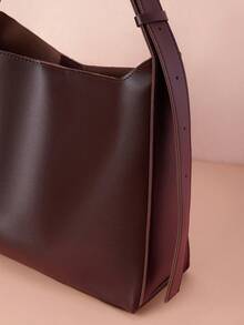 Hatastic 新款慵懒风圆筒包复古单肩斜挎包，大容量手提包，简约风格女包，商务休闲女包，完美适用于办公室、商务和工作场合，复古风情女包，音乐节礼物之选 - 咖啡棕 - 查看 4