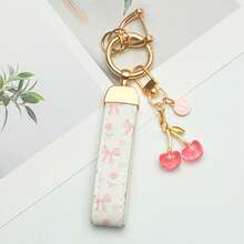 1 件优雅花卉印花 PU 皮革钥匙扣，带防锈锌合金环和装饰字母饰物 - 时尚女士配饰，适用于汽车钥匙、房屋钥匙和礼物、汽车钥匙链、时尚钥匙扣、耐用钥匙扣 - 彩色 - 查看 11