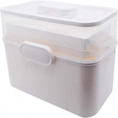 AnRui 3-Tier Medicine Storage Box, Emergencies First Aid Kit Container, Portable Plastic Medicine Storage Organizer Holder Multipurpose Box With Handle For Home, Travel, Camping, School (Beige Brown)