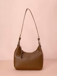 Hatastic 1 Stück Nische Design weiche PU einfarbige Mode minimalistische vielseitige Mini Umhängetasche Unterarmtasche Handtasche für Frauen Weihnachtsgeschenke - Kaffeebraun - Übersicht 2