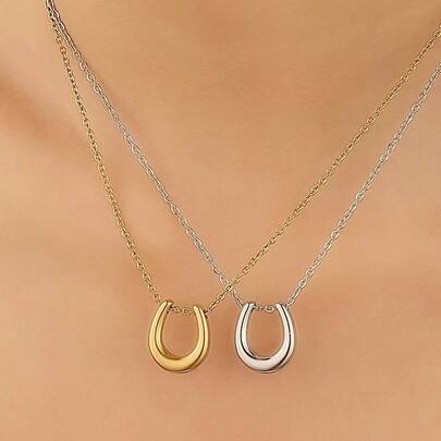 Dây chuyền xương quai xanh thép titan hình chữ U tối giản thời trang, mặt dây chuyền hình móng ngựa thiết kế hốc đa năng sang trọng cao cấp