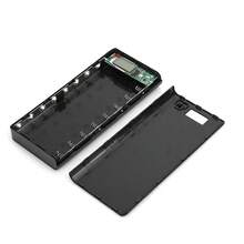 Caja de banco de energía DIY, cargador de batería de cabeza plana, 2 puertos de salida USB, caja de plástico con pantalla LCD, puerto de entrada de micrófono/teléfono/tipo C, caja de banco - Negro - Ver 6