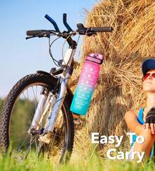 Motivational Water Bottle With Time Marker And Fruit Strainer, Leak-Proof, With Carrying Strap, Perfect For Fitness, Gym And Sports - Hồng Xanh - Xem 9