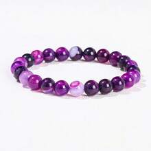 1pc 6/8/10mm Natural Stone Beaded Bracelet, Bohemian Style Tiger Eye/Amethyst/Agate Healing Stone Bracelet, Layerable Colorful Handmade Jewelry For Women - Multicolor - View 185