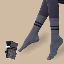 1 Pair Five Toe Yoga Socks, Professional Non-Slip, Mid-Calf, Indoor Sports Socks, Pilates Socks, Warm For Autumn/Winter, Floor Socks, Dance Socks