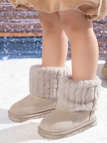 1双儿童保暖内衬耐穿雪地靴，适合冬季户外休闲穿着 - 米色 - 查看 2