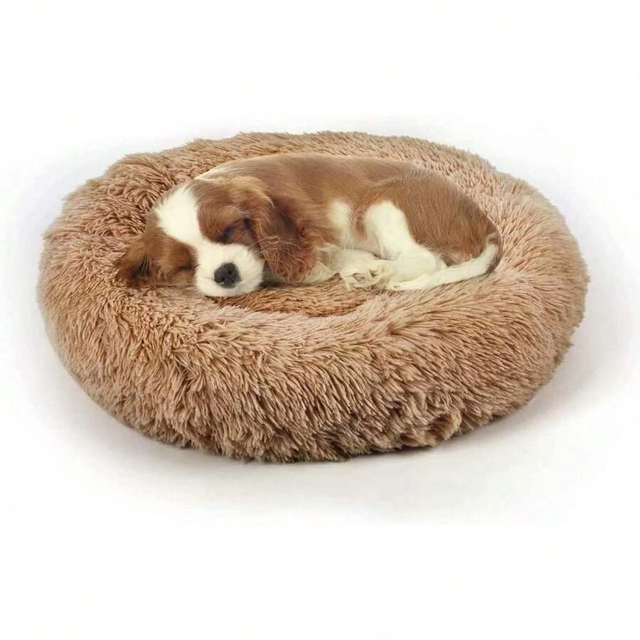 Ultra - Soft Faux Fur Round Plush Donut Cuddler Bed For Large, Medium, And Small Dogs And Cats, Cat Calming Bed - Lạc đà - Xem 1