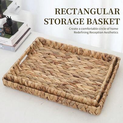 سلتان (صغيرة + كبيرة)/1 قطعة من السلال المنسوجة يدويًا من الخوص، تستخدم لتنظيم مجموعتين، مجموعة سلال تخزين كبيرة وصغيرة منسوجة يدويًا، سلال تخزين من نبات الخيزران المائي الطبيعي