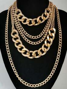 1 Set Exaggerated Multi-Layer European And American Fashion Punk Hip-Hop Necklace, Thick Chain Necklace/Sweater Chain, Suitable For Daily Wear