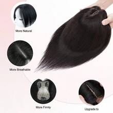 Haar Topper für Frauen Echtes menschliches Haar 7x11cm Lace menschliches Haar Topper für Frauen mit dünnem Haar 2 Clips in mit unsichtbarer Spitze Topper Haarstücke für Frauen Mädchen täglich tragen Einfach zu - Natural Black - Übersicht 6