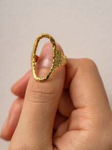 1pc Oval Metal Open Ring, Fashionable European & American Style Finger Ring For Women & Girls, Travel, Wedding, Party, Birthday, Christmas Gift