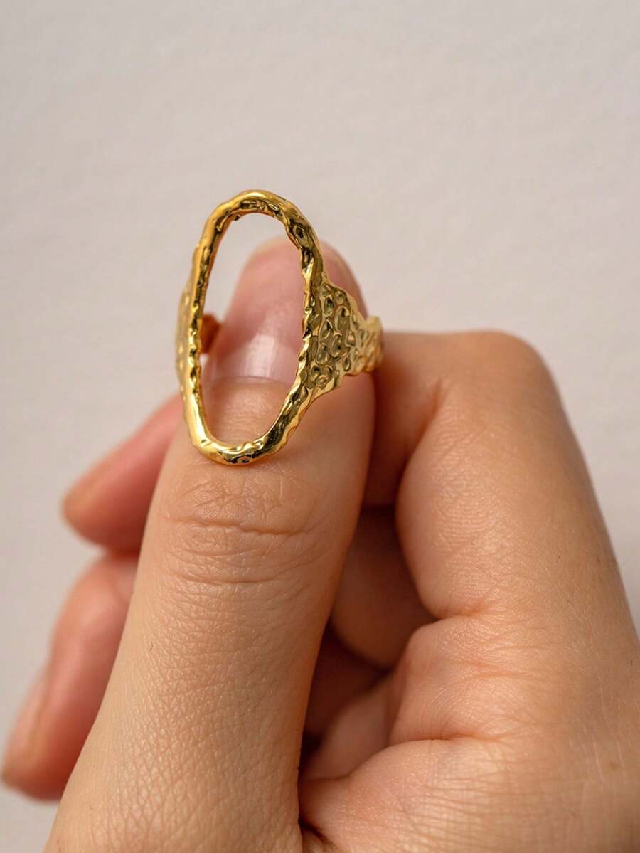 1pc Oval Metal Open Ring, Fashionable European & American Style Finger Ring For Women & Girls, Travel, Wedding, Party, Birthday, Christmas Gift