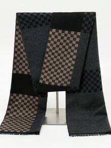 Écharpe à carreaux unisexe classique, toutes saisons, cadeau pour petit ami, cadeau d'anniversaire, pure laine, châle chaud, double face haut de gamme, style coréen, écharpe en imitation cachemire colorée pour femmes, épaisse et chaude, décontractée - Brun - Voir 2