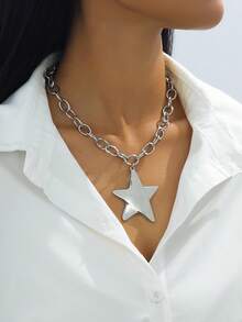 1件简约粗链心形纹理吊坠项链，创意扭链项链，时尚女士奢华珠宝礼品，百搭银项链 - Golden - 查看 13