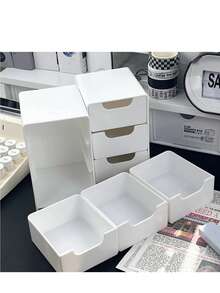 2个经典白色塑料可堆叠收纳抽屉，适用于办公用品、珠宝、化妆品等——节省空间的桌面收纳盒，也适用于学校和宿舍。 - 彩色 - 查看 2