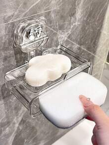1pc Teddy Bear Suction Cup Soap Dish With Sponge, Wall Mounted Bathroom Soap Holder, Double Layer Soap Rack