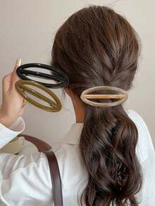 1/3pcsGentle Daily Low Ponytail Oval Hollow Glossy Acetate Hai R Claw Clip Winter Hair Accessories Hair Clip Winter Hair Claw - Multicolor - View 1