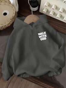 Young Boy Casual Comfortable Loose Thick Knitted Pullover Hooded Sweatshirt - Dark Grey - View 3
