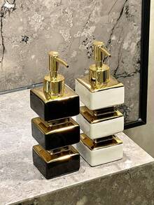 Kreatywna, unikalna, ceramiczna, czarno-biała butelka z dozownikiem mydła, wielokrotnego użytku butelka z pompką do toaletki hotelowej, szampon, żel pod prysznic, kwadratowa butelka na balsam w kształcie wieży, wielofunkcyjna butelka na balsam do toalety hotelowej i biurowej