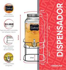 Dispensador de bebidas vintage, dispensador de agua de vidrio, vitolero de vidrio con etiqueta negra y tapa (8 litros con base) - 8 L sin base - Ver 11